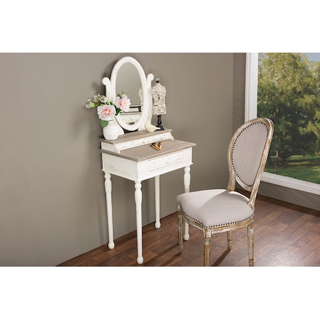 Baxton Studio Anjou Traditional French Accent Dressing Table with Mirror 111-6038